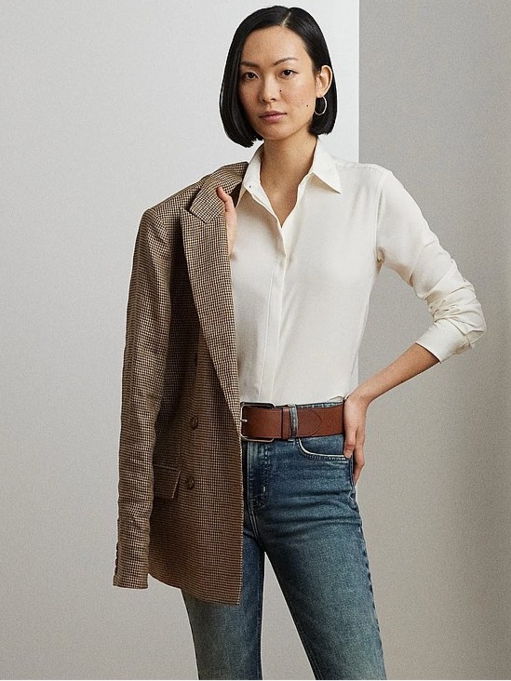 Lauren Ralph Lauren Women's Cream Crepe Button-Down Shirt M NWT